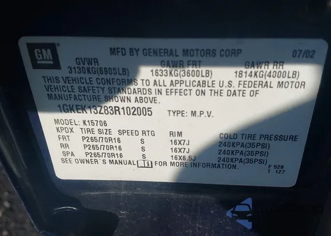 2003 GMC Yukon z USA, uszkodzony, nr VIN 1GKEK13Z83R102005